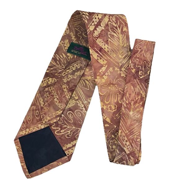 VTG Brite Ties Silk Screen Autumnal Faded Rust Cotton Tie Boho Artsy Hippie - Picture 3 of 12